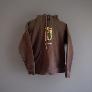 Monet Skateboards Hoodie Brown Graphic Mushroom Flower Pullover Unisex‎ Small